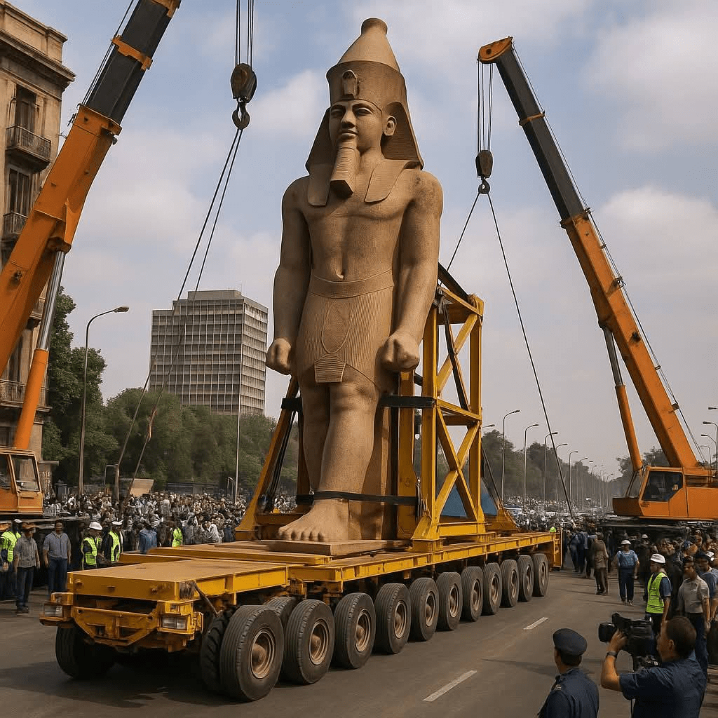 عملية نقل تمثال رمسيس الثاني من عجائب المتحف المصري الكبير