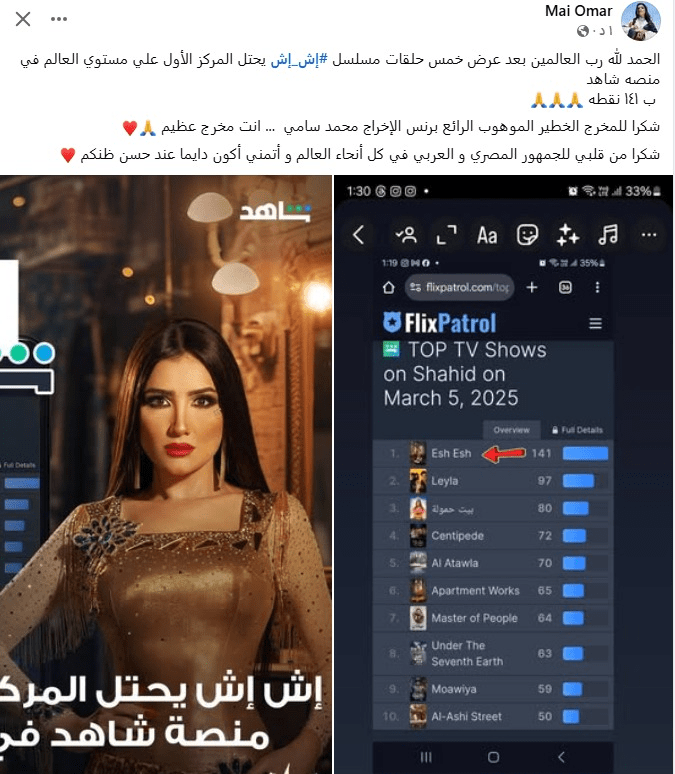إش إش  يتصدر المركز الأول عالميًا من إخراج محمد سامي